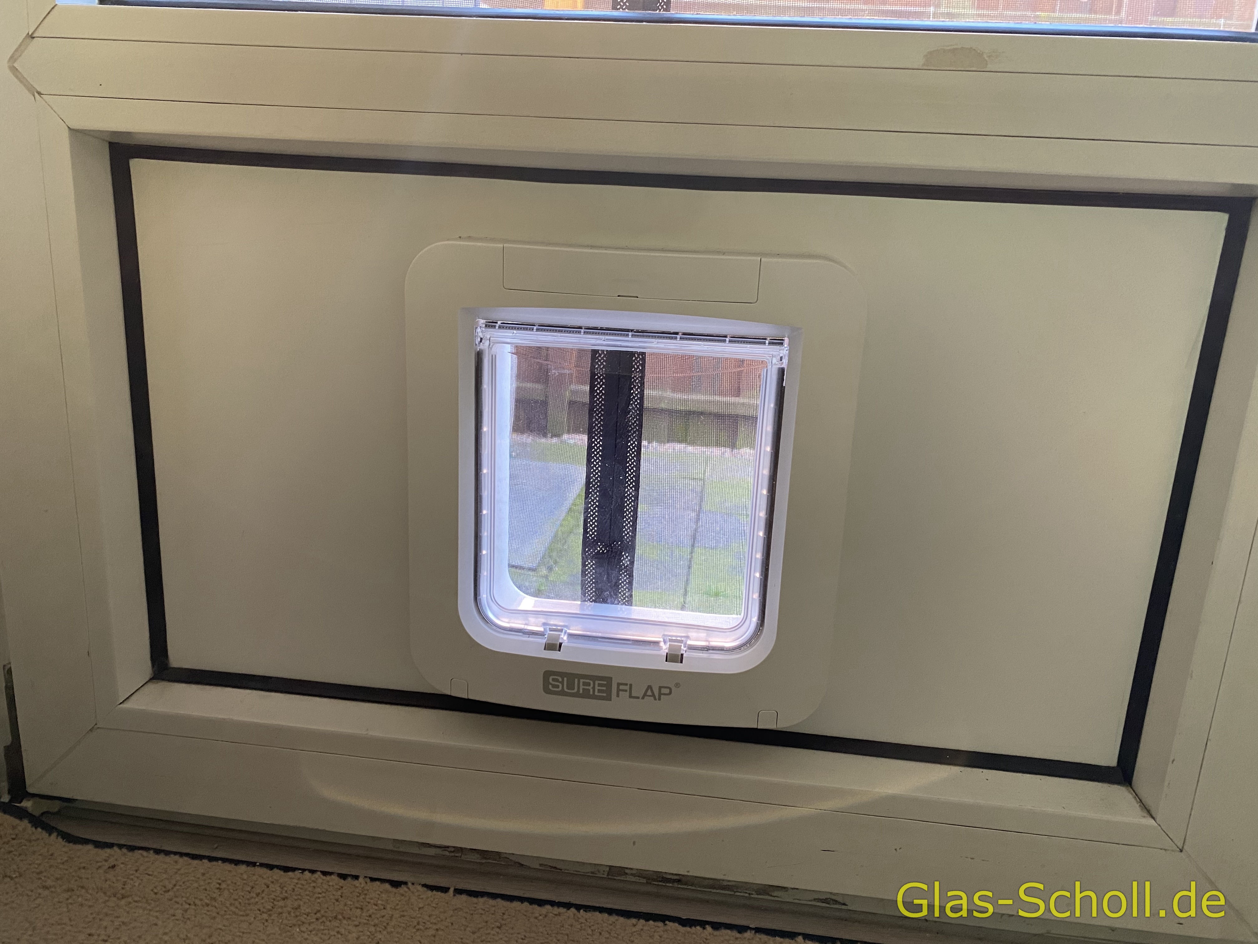 nachträglicher Katzenklappen Einbau in Isolierglas, Fenster, Türen, Balkonanlagen, Tierklappen, Hundeklappen von Glas Scholl