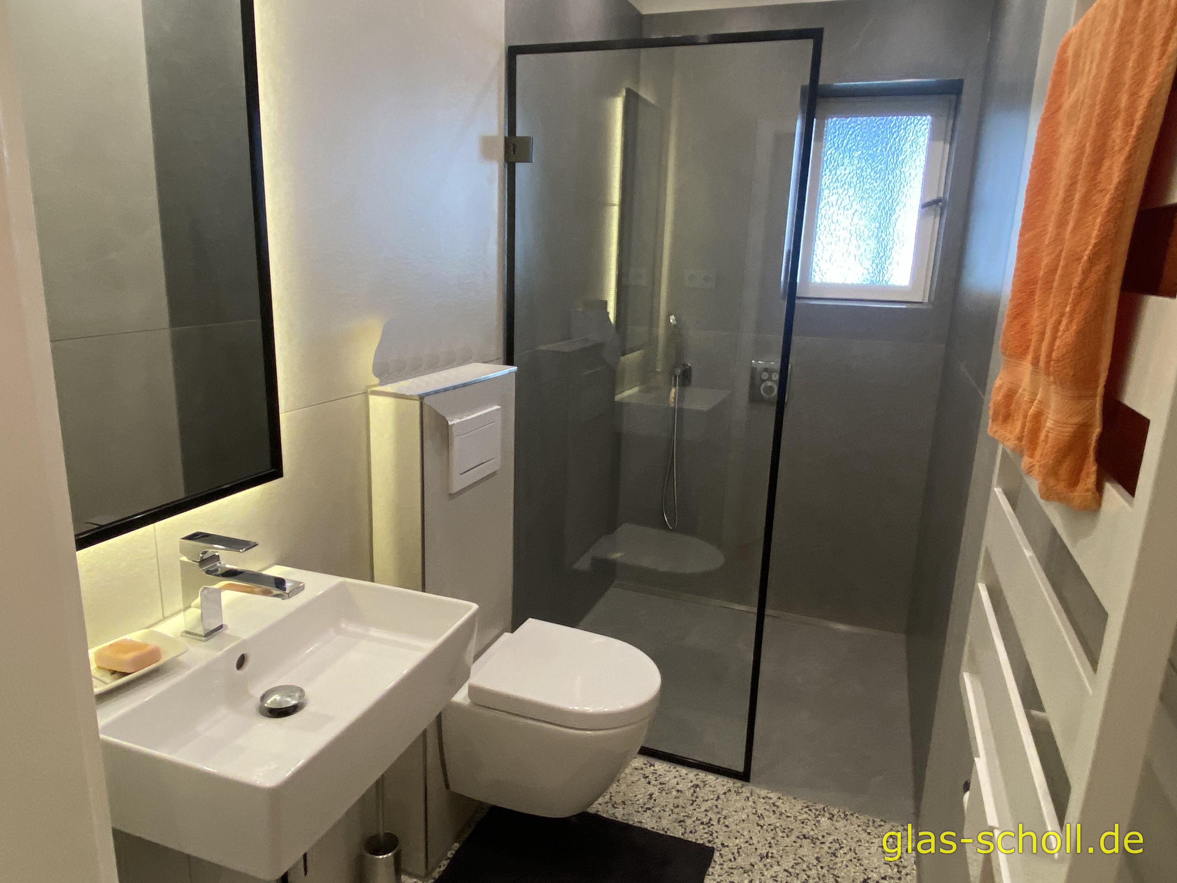 1 flgl. Pendeltür mit schwarzem Metallrahmen von www.glas-scholl.de