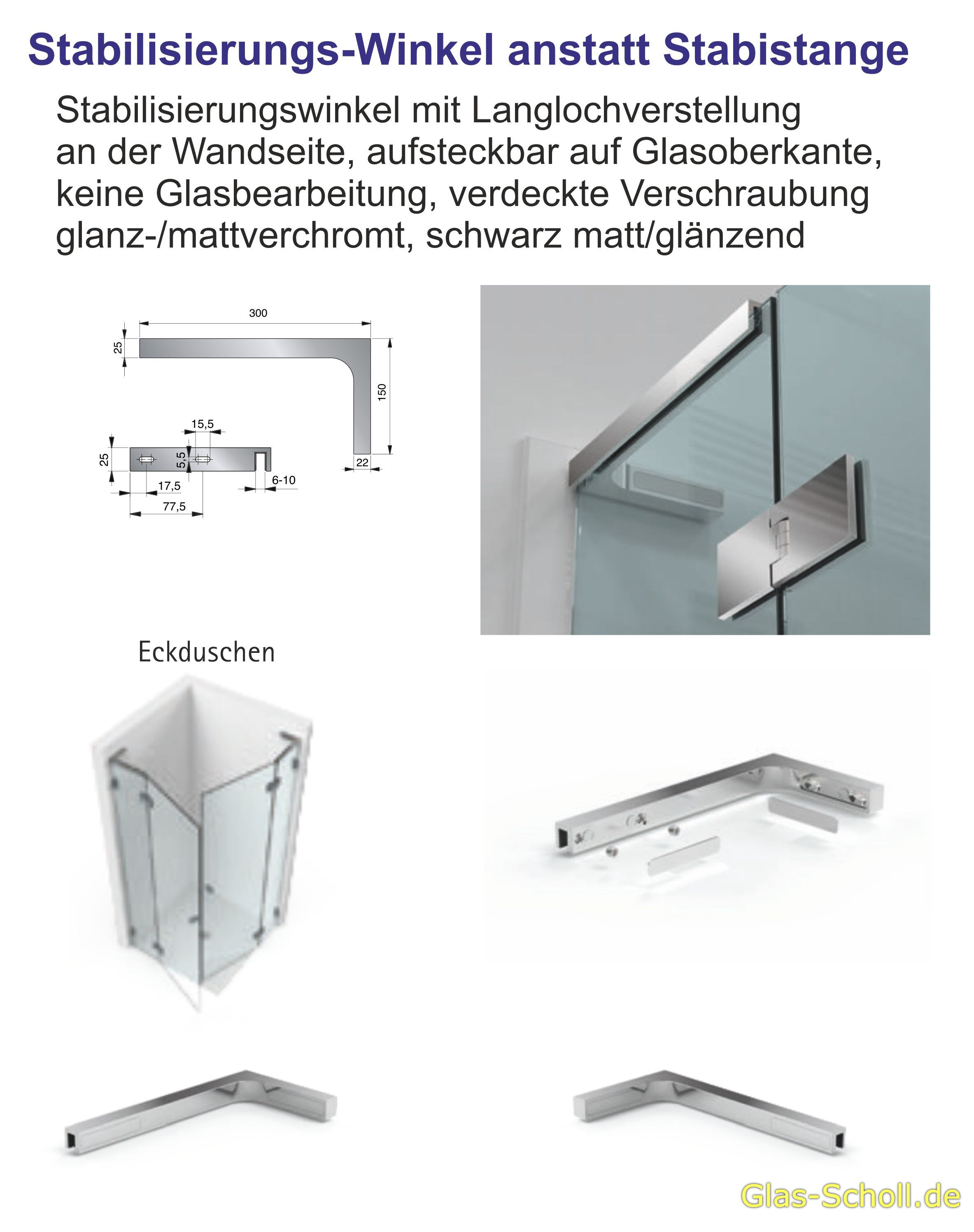 Glasdusche - Eckdusche mit zwei Türen und zwei Festteilen von Glas Scholl