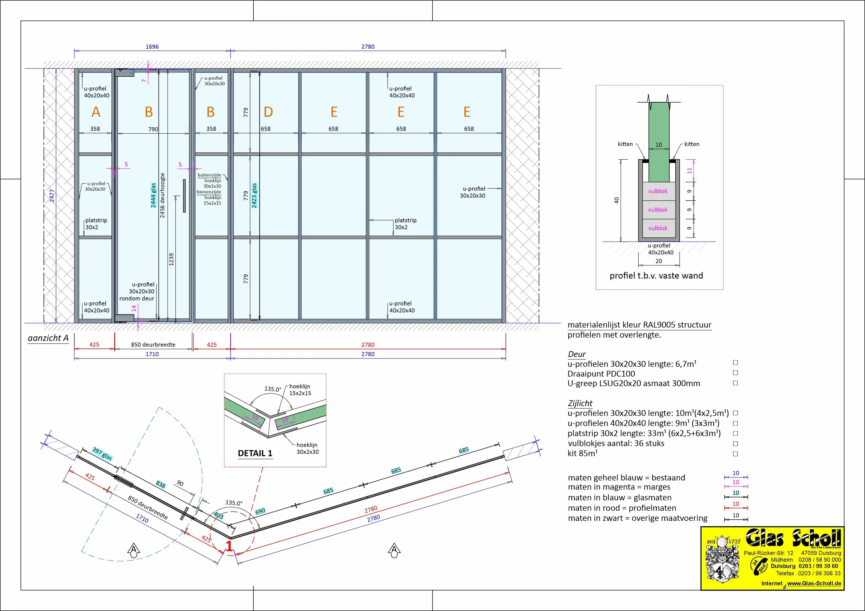 Erstellung einer 135° Industrial Style Glasabtrennung von Glas Scholl