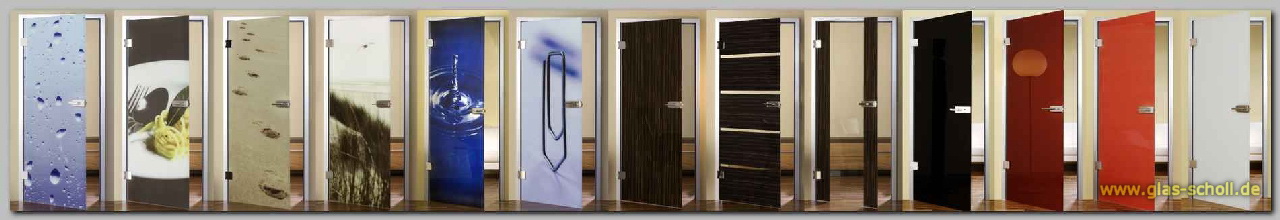 Design-Glastüren mit Holz-, Farbfolien oder Digitaldruck-Einlage von Glas-Scholl