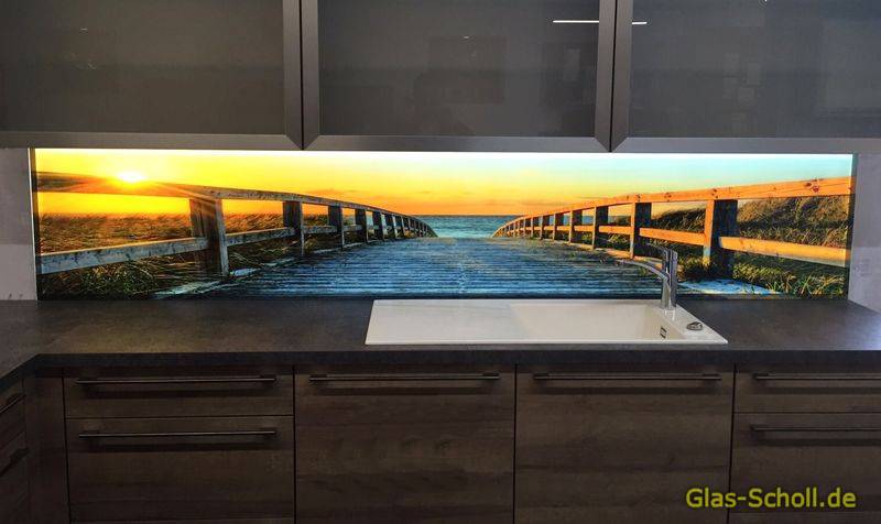 Küchenrückwand aus Glas ESG Spritzschutz 120x60cm Welle Meer Sonnenuntergang 