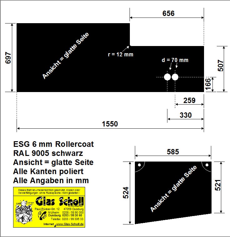 schwarzer Rundum-Küchenspritzschutz von www.glas-scholl.de