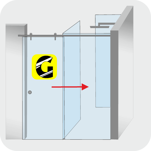 Raumteiler Ganzglas-Dusche mit Edelstahl-Schiebetürsystem von Glas Scholl