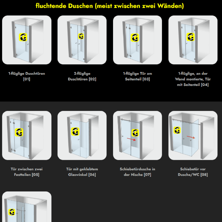 Glasduschen-Auswahl nach Typauswahl von Glas Scholl