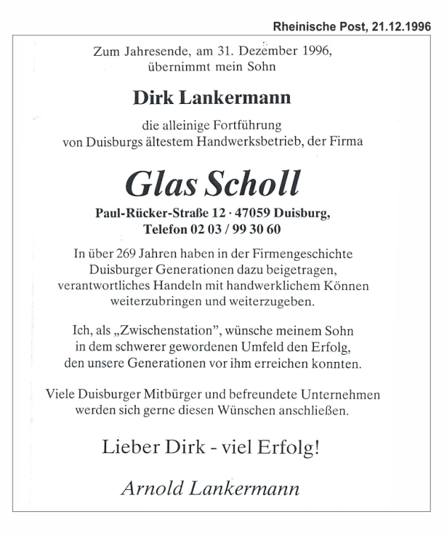 Firmenübergabe Glas Scholl 21.12.1996