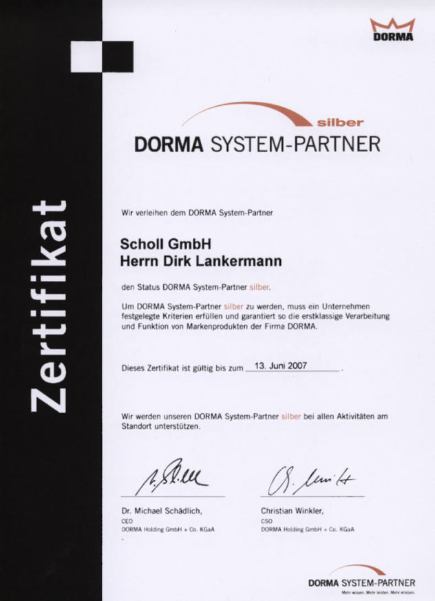 Dorma System Partnerschaft von Glas Scholl