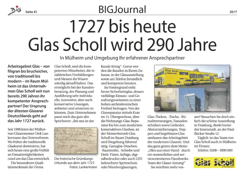 BIG Journal - Glas Scholl wird 290 Jahre