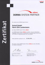 Dorma System-Partner silbern Partnerschafts-Zertifikat